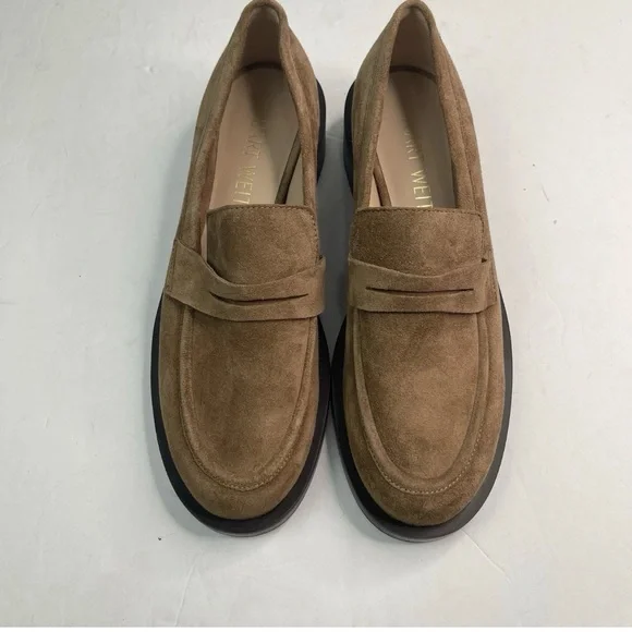 STUART WEITZMAN Women’s Palmer Brown Suede Penny Loafer Size US 7.5B EU38 Preppy - Picture 2 of 8